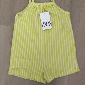 Zara Neon Yellow & White Striped Terry Romper